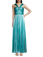 Zoey Plissé Lamé Twist-Front Gown