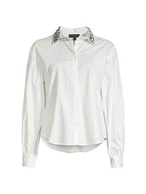 Crystal-Embellished Cotton-Blend Blouse