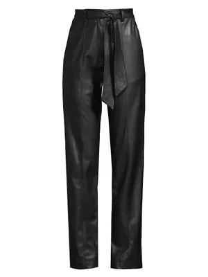 Vintage Glam Belted Faux Leather Pants