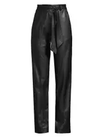 Vintage Glam Belted Faux Leather Pants