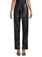 Vintage Glam Belted Faux Leather Pants