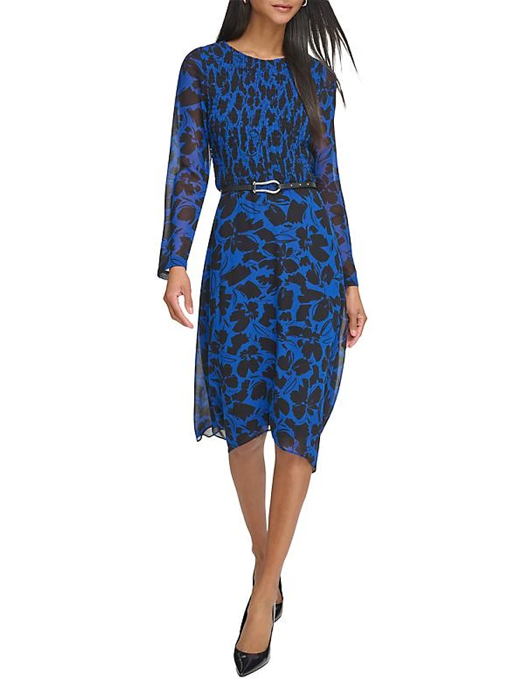 City Mist Floral Smocked Midi-Dress