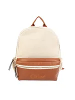 Girl's Logo Cotton & Leather Backpack