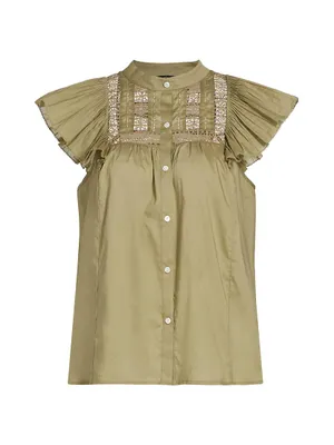 Louella Ruffled Cotton Button-Front Shirt