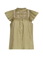 Louella Ruffled Cotton Button-Front Shirt