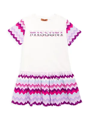 Little Girl's & Logo Chevron Jersey Dress