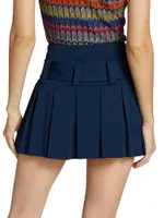 Caroline Belted Pleated Miniskirt