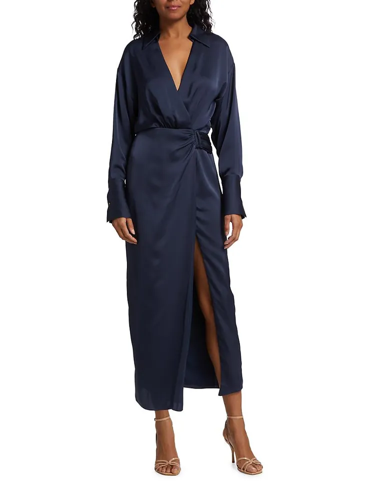 Aurora Draped Satin Shirtdress