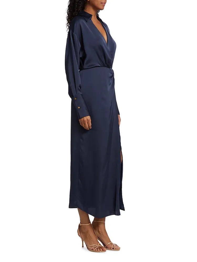 Aurora Draped Satin Shirtdress