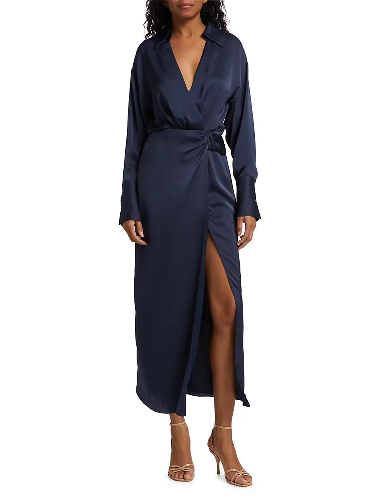 Aurora Draped Satin Shirtdress