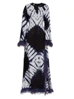 Moji Hand-Dyed Feather-Trim Maxi Dress