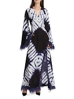 Moji Hand-Dyed Feather-Trim Maxi Dress