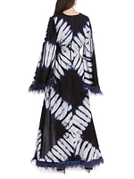 Moji Hand-Dyed Feather-Trim Maxi Dress