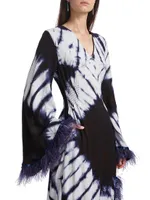 Moji Hand-Dyed Feather-Trim Maxi Dress