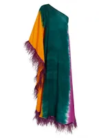 Feyida Hand-Dyed Feather-Trim Maxi Dress