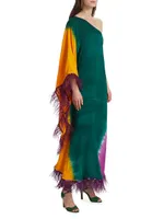 Feyida Hand-Dyed Feather-Trim Maxi Dress