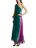 Feyida Hand-Dyed Feather-Trim Maxi Dress