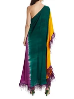 Feyida Hand-Dyed Feather-Trim Maxi Dress