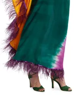 Feyida Hand-Dyed Feather-Trim Maxi Dress