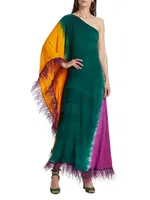 Feyida Hand-Dyed Feather-Trim Maxi Dress