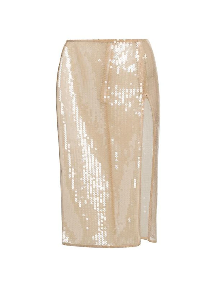 Sheer Sequined Pencil Skirt