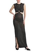 Keyhole Glitter Mesh Maxi Dress