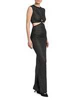 Keyhole Glitter Mesh Maxi Dress