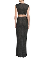 Keyhole Glitter Mesh Maxi Dress