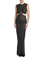 Keyhole Glitter Mesh Maxi Dress