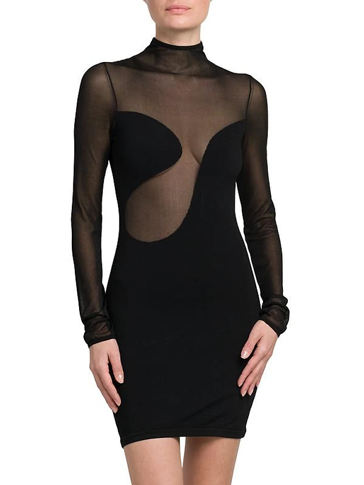 Asymmetric Semi-Sheer Minidress