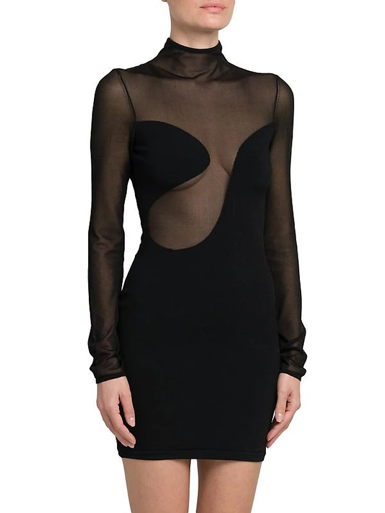 Asymmetric Semi-Sheer Minidress