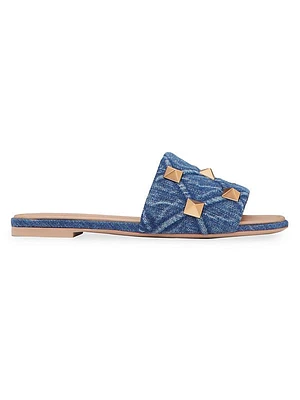 Roman Stud Flat Denim Slide Sandals