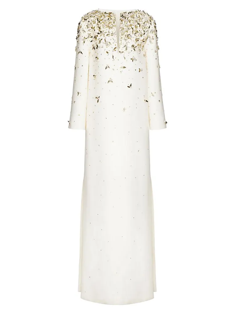 Embroidered Crepe Couture Evening Dress