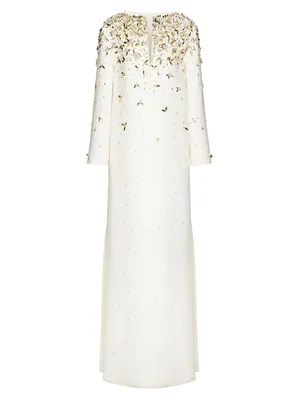 Embroidered Crepe Couture Evening Dress