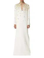 Embroidered Crepe Couture Evening Dress