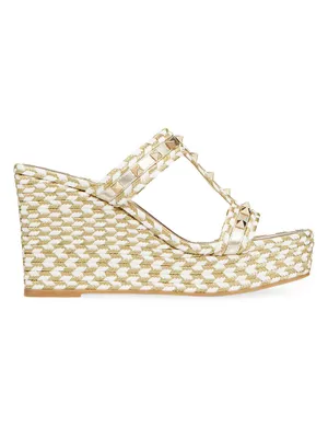 Rockstud Silk Torchon Wedge Sandals 90mm