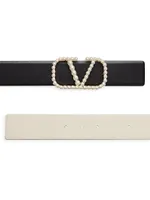 Vlogo Signature Reversible Belt Shiny Calfskin With Pearls 40 MM