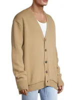 Wool & Linen-Blend Button-Front Cardigan