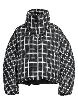 Windowpane Plaid Puffer Jacket