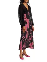 Melanie Floral & Velvet Silk Midi-Dress