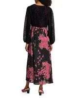 Melanie Floral & Velvet Silk Midi-Dress