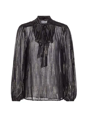 Moss Metallic Raindrop Tie-Neck Blouse