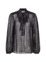 Moss Metallic Raindrop Tie-Neck Blouse