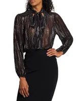 Moss Metallic Raindrop Tie-Neck Blouse