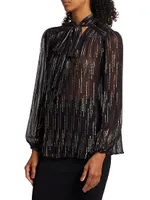 Moss Metallic Raindrop Tie-Neck Blouse