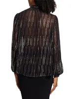 Moss Metallic Raindrop Tie-Neck Blouse