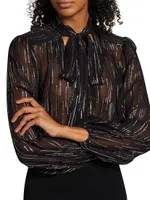 Moss Metallic Raindrop Tie-Neck Blouse