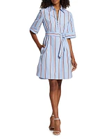 Striped Cotton Belted Shirtdress