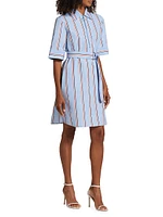 Striped Cotton Belted Shirtdress