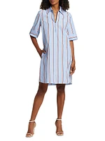 Striped Cotton Belted Shirtdress